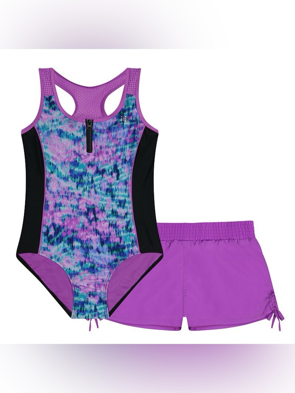 ZeroXposur Big Kid Girls Tie Dye Sleeveless Plus One Piece Swimsuit & Shorts Set